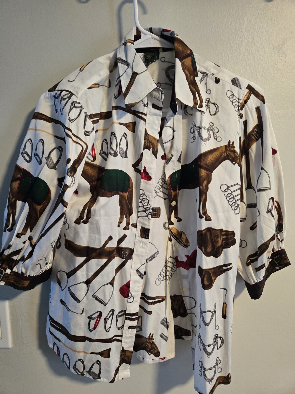Ralph Lauren White Equestrian Print Button-Down Shirt
